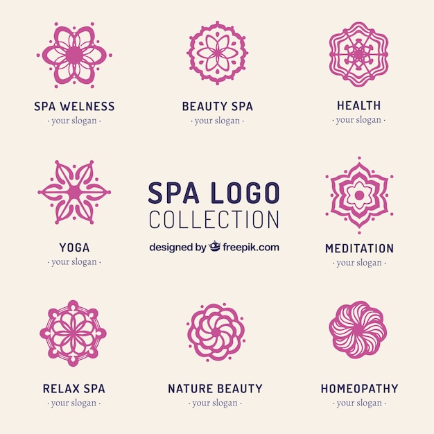 Vetor grátis conjunto de logotipos do centro de spa em estilo simples