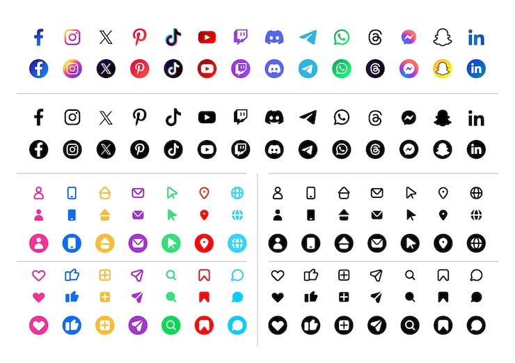 Vetor grátis conjunto de logotipos e ícones de mídia social
