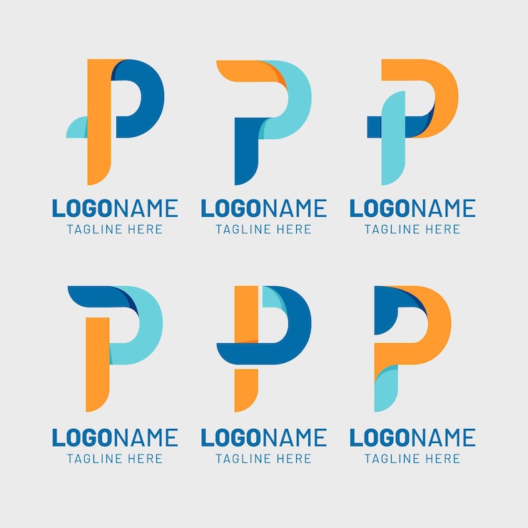 Vetor grátis conjunto de logotipos p coloridos com design plano