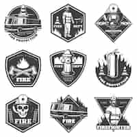 Vetor grátis conjunto de logotipos profissionais monocromáticos de combate a incêndios