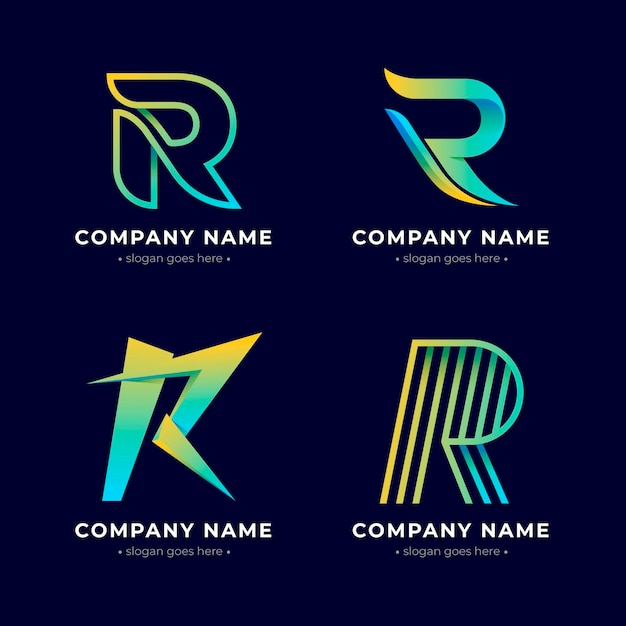 Conjunto de logotipos r gradiente colorido