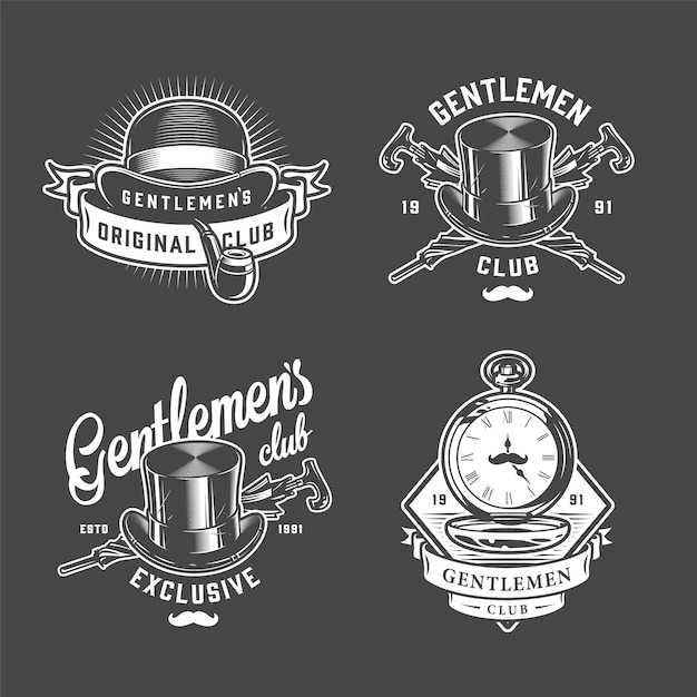 Vetor grátis conjunto de logotipos vintage cavalheiro