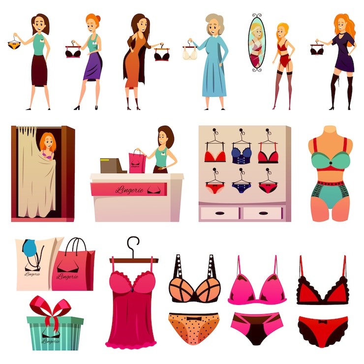 Vetor grátis conjunto de loja de lingerie bvd