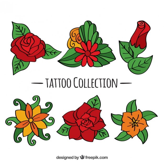 Vetor grátis conjunto de mão desenhada tatuagens florais