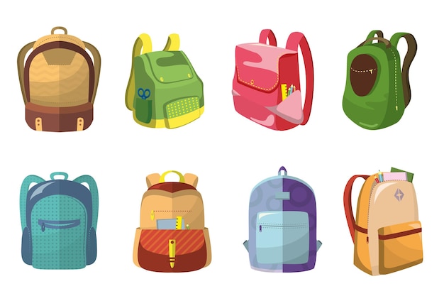 Vetor grátis conjunto de mochilas escolares coloridas