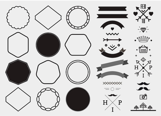 Conjunto de modelo de design de vetor, coleção para fazer distintivo, logotipo, carimbo.