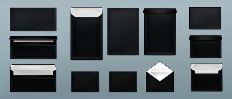 Vetor grátis conjunto de modelo de envelopes preto. capas de papel em branco