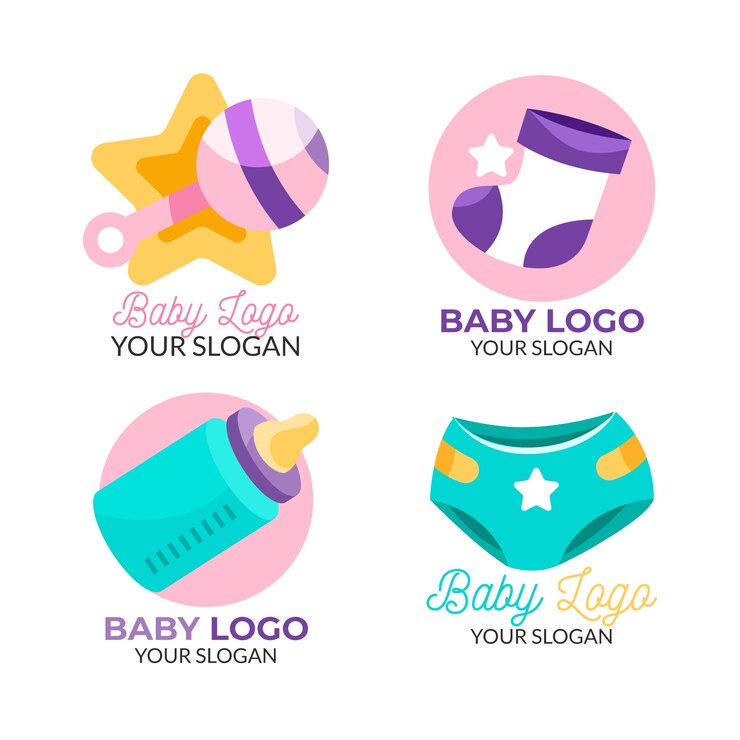Vetor grátis conjunto de modelo de logotipo de elementos de bebê