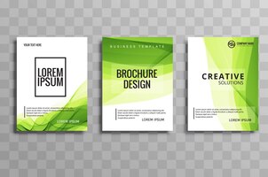 Vetor grátis conjunto de modelo de onda abstrata verde negócios brochura