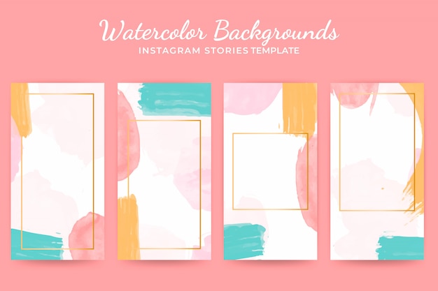 Conjunto de modelos de histórias em aquarela de fundo instagram