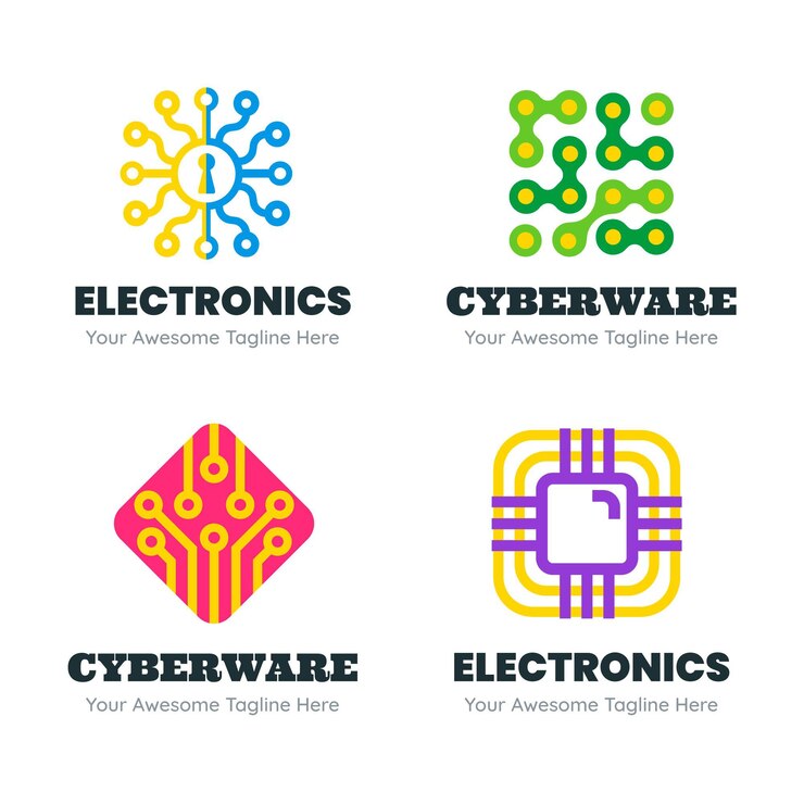 Vetor grátis conjunto de modelos de logotipo de eletrônicos de design plano