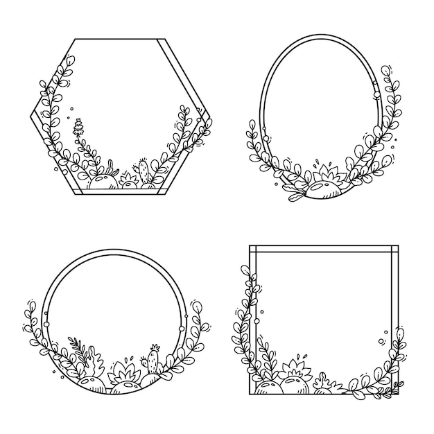 Vetor grátis conjunto de moldura floral desenhada à mão