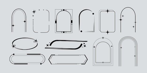 Conjunto de molduras de arco preto retrô futurista