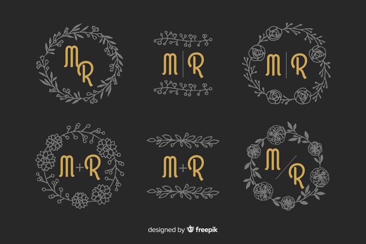 Vetor grátis conjunto de monograma de casamento ornamentais