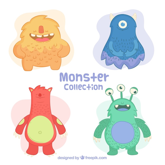 Vetor grátis conjunto de monstros coloridos em estilo desenhado a mão