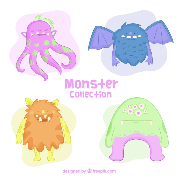 Vetor grátis conjunto de monstros coloridos em estilo desenhado a mão