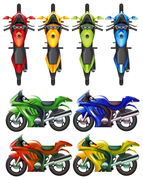 Conjunto de moto em várias cores ilustração