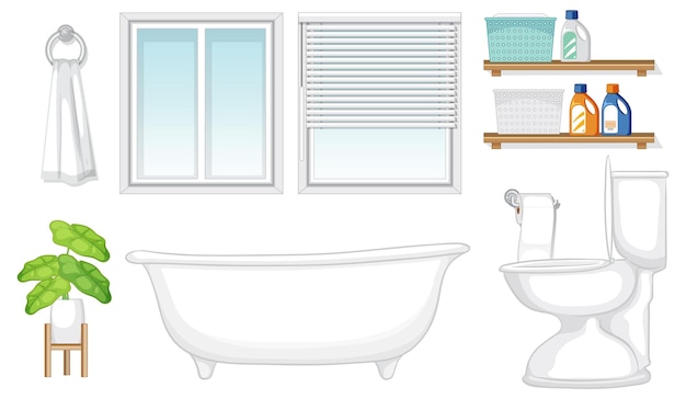 Vetor grátis conjunto de móveis de banheiro para design de interiores em fundo branco