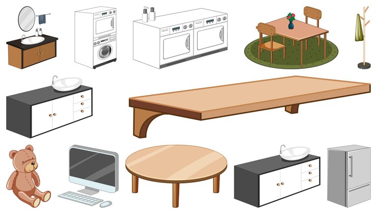 Vetor grátis conjunto de móveis e decoração de interiores