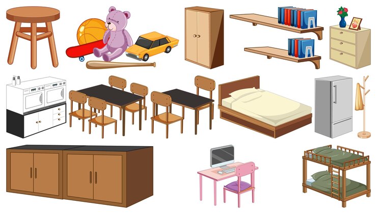 Vetor grátis conjunto de móveis e decorações de interiores