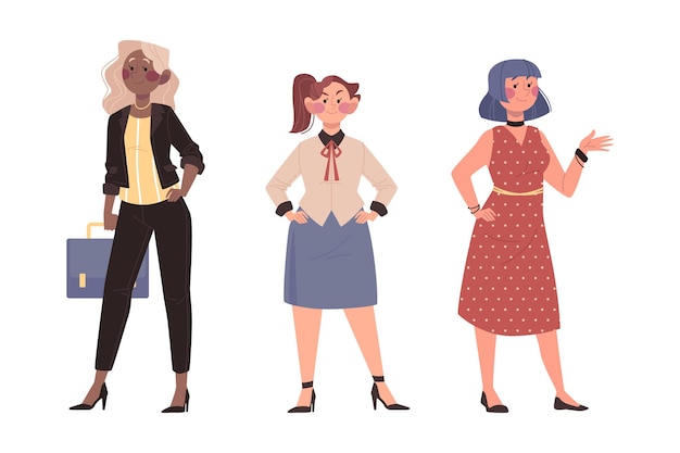 Conjunto de mulheres empresárias confiantes desenhadas à mão