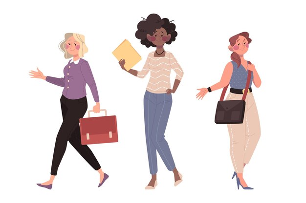 Conjunto de mulheres empresárias confiantes desenhadas à mão