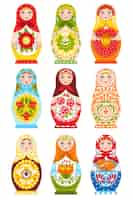 Vetor grátis conjunto de nove bonecas coloridas