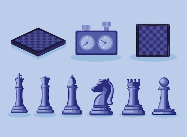 Vetor grátis conjunto de nove ícones de xadrez