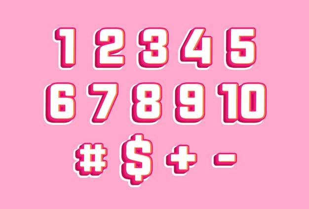 Conjunto de números de amor de fundo rosa
