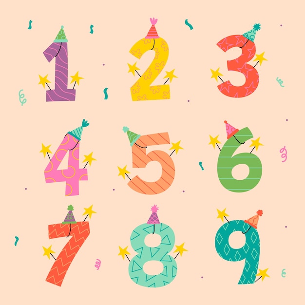 Vetor grátis conjunto de números de aniversário desenhados à mão