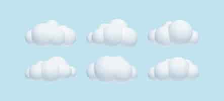 Vetor grátis conjunto de nuvens simples realistas 3d isoladas em fundo azul