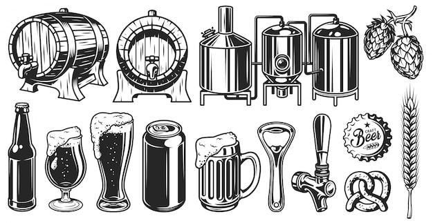 Conjunto de objetos de cerveja Vetor grátis