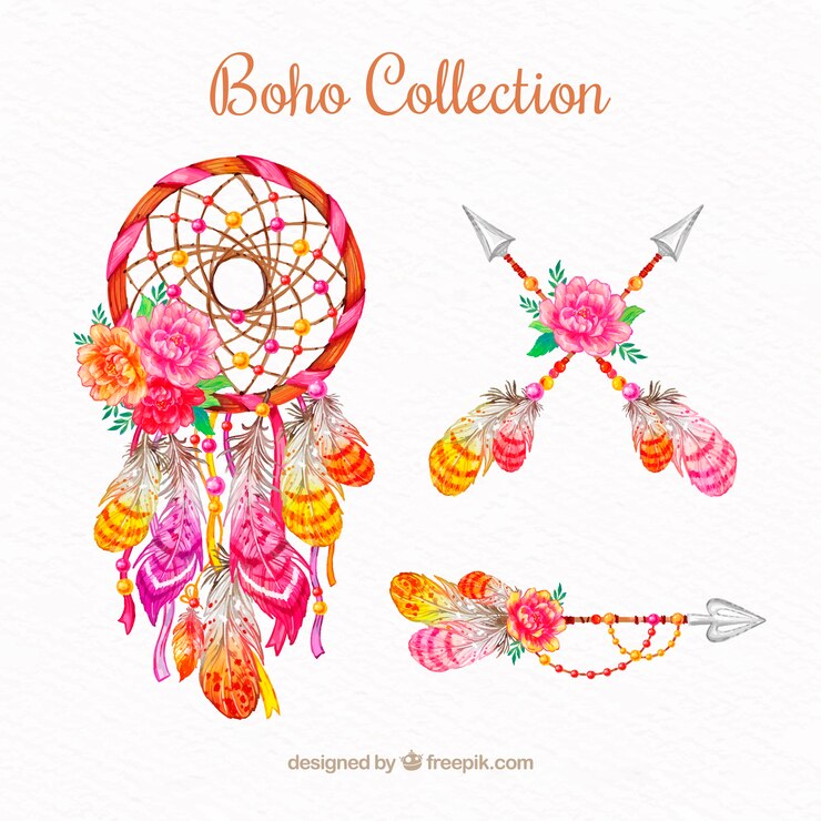 Vetor grátis conjunto de ornamentos boho