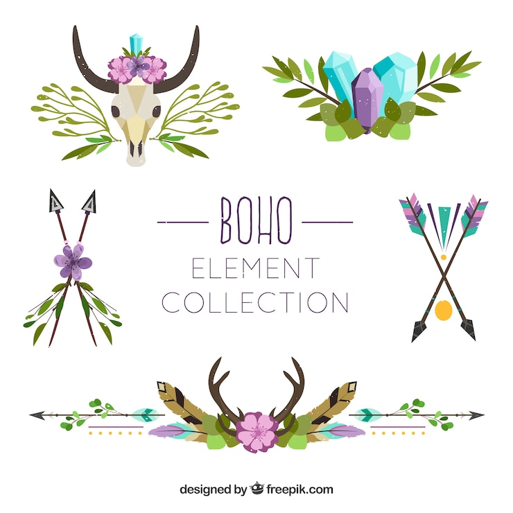 Vetor grátis conjunto de ornamentos boho