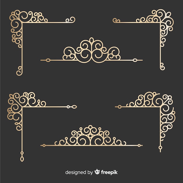 Vetor grátis conjunto de ornamentos de borda dourada