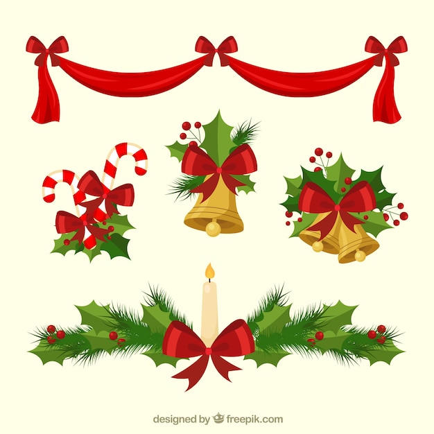 Vetor grátis conjunto de ornamentos de natal desenhados à mão