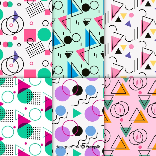 Vetor grátis conjunto de padrão colorido de memphis