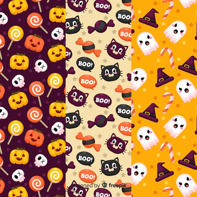 Vetor grátis conjunto de padrão de elementos de halloween