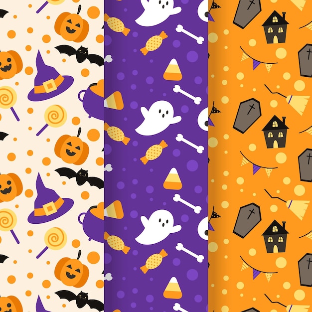 Vetor grátis conjunto de padrões de halloween