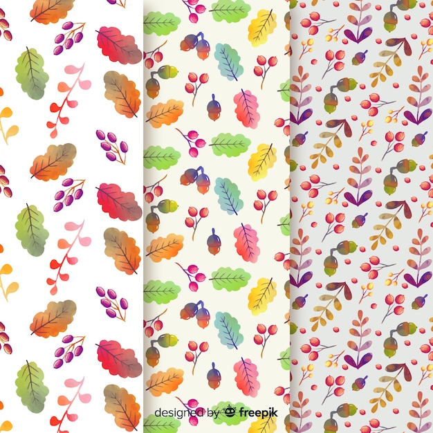 Conjunto de padrões de outono em aquarela