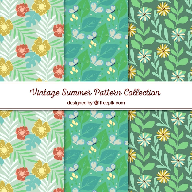 Vetor grátis conjunto de padrões de verão com elementos de praia em estilo vintage