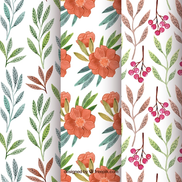 Vetor grátis conjunto de padrões florais em estilo aquarela