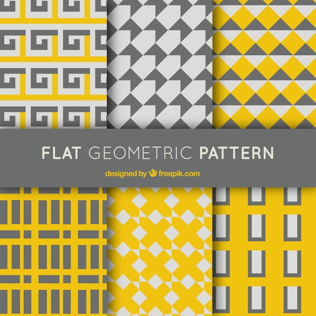 Conjunto de padrões geométricos cinza e amarelo