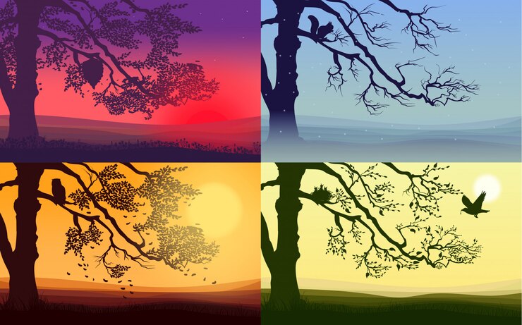 Vetor grátis conjunto de paisagens naturais coloridas