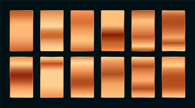 Vetor grátis conjunto de paletas de amostras gradientes de cobre ou ouro rosa