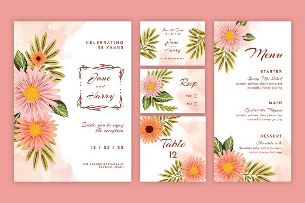 Conjunto de papelaria para aniversário de casamento