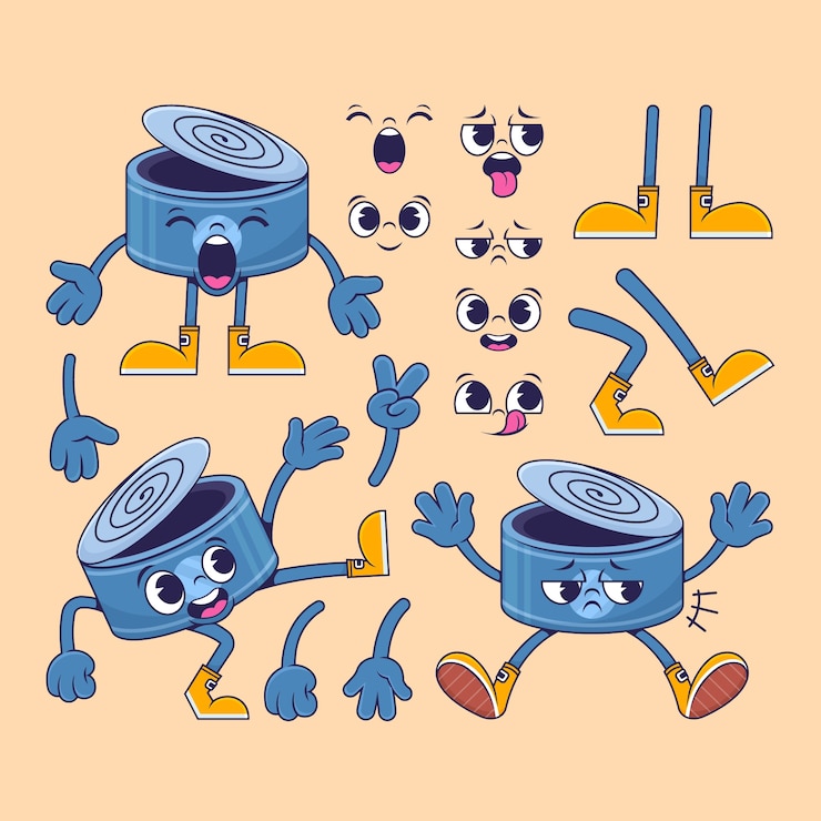 Vetor grátis conjunto de peças de desenho animado retrô desenhadas à mão