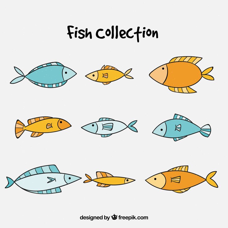 Vetor grátis conjunto de peixe azul e amarelo