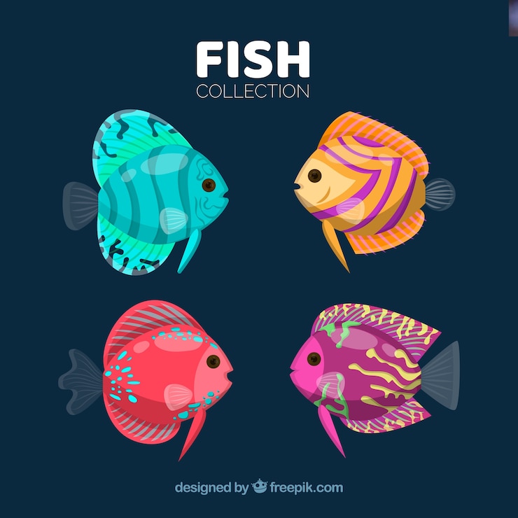 Vetor grátis conjunto de peixes coloridos na mão desenhada estilo