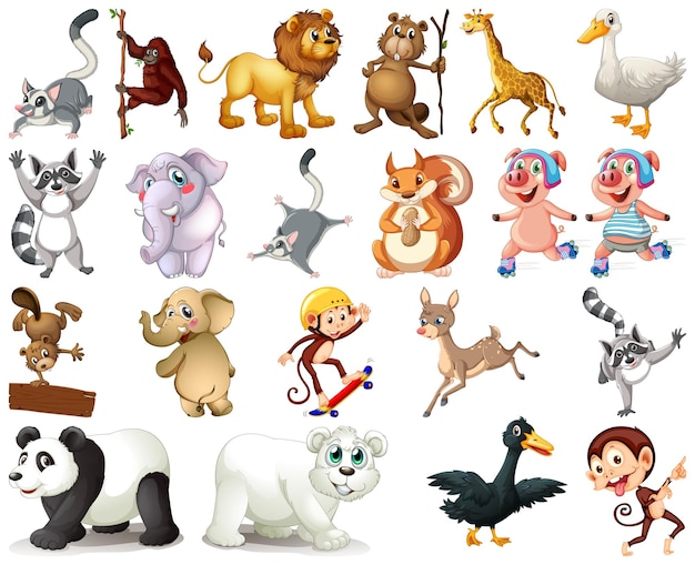 Conjunto de personagem de desenho animado animal
